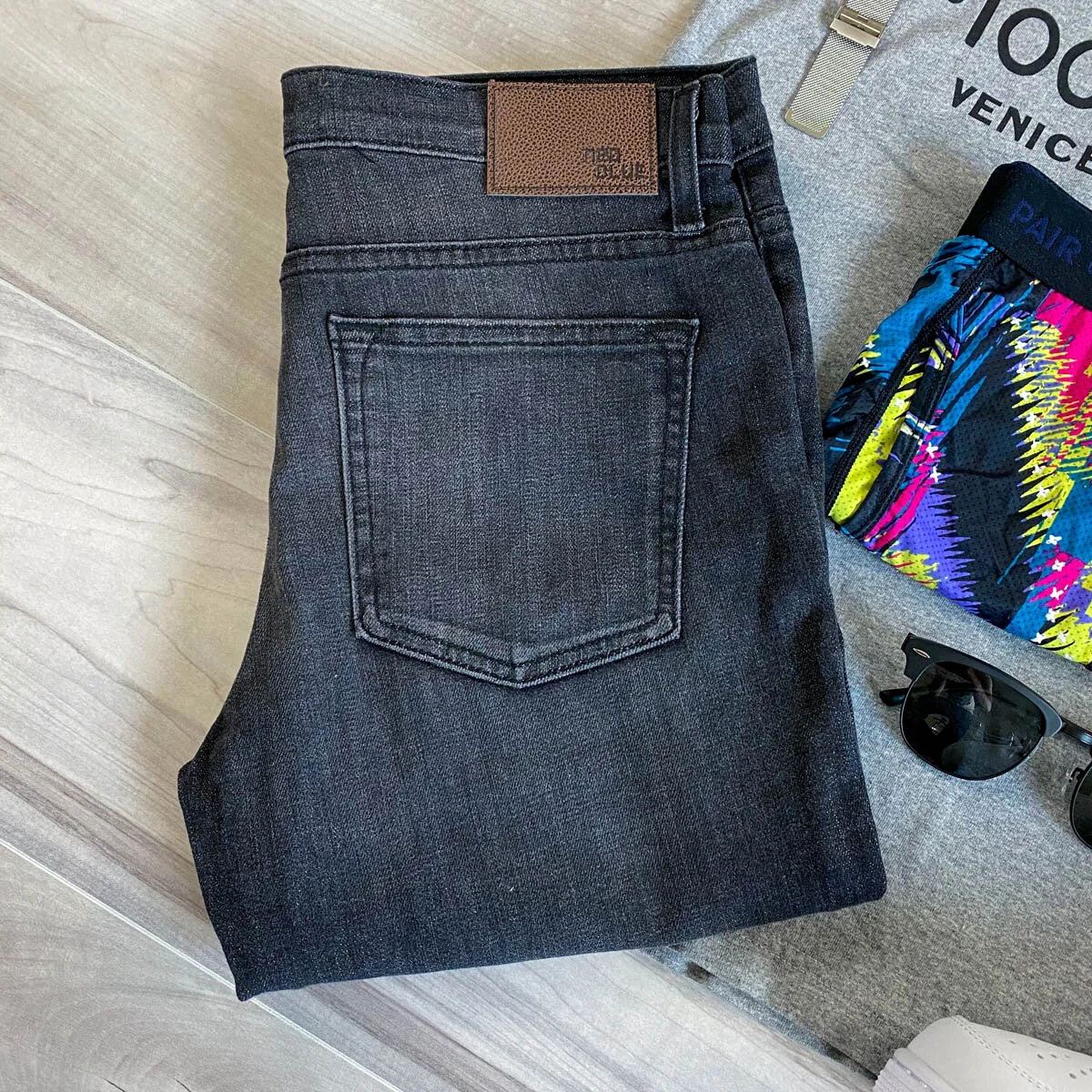 【MODERNIF】Neo Black Blue Wide Denim Pants Jet Black Slim Denim — Neo Blue